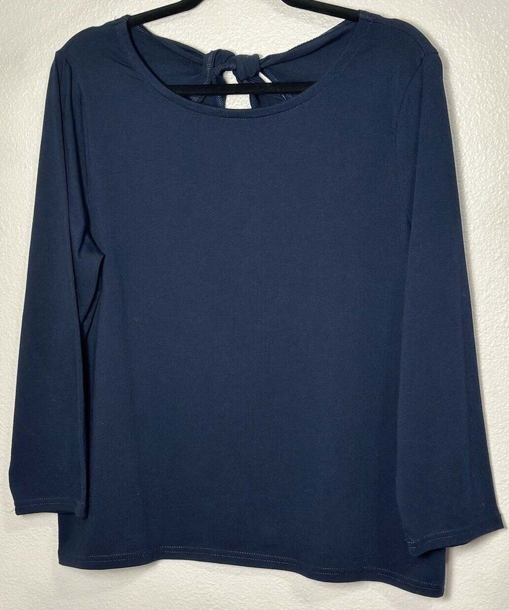 J.Crew Women’s Navy Blue Long Sleeve Tie-back Top Mariner Cloth Size Large